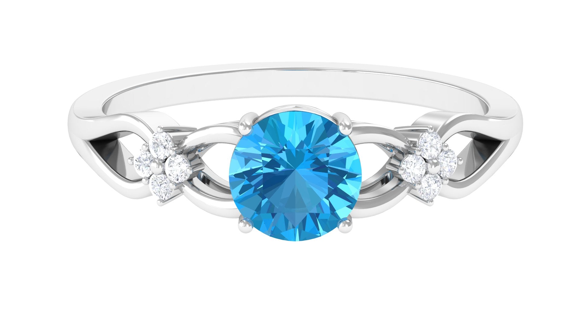 Rosec Jewels-Pure Swiss Blue Topaz and Diamond Floral Solitaire Crossover Ring