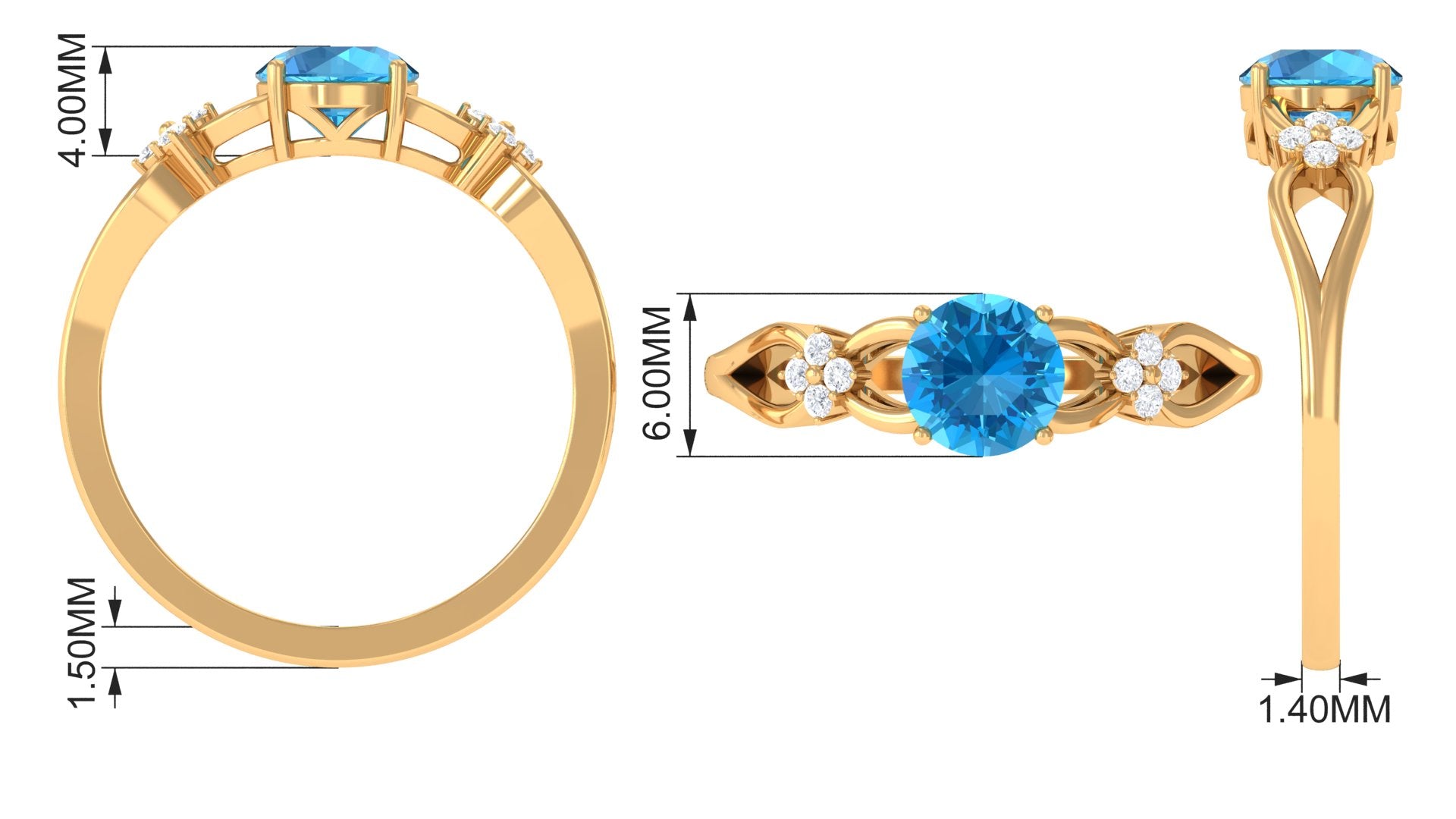 Rosec Jewels-Pure Swiss Blue Topaz and Diamond Floral Solitaire Crossover Ring