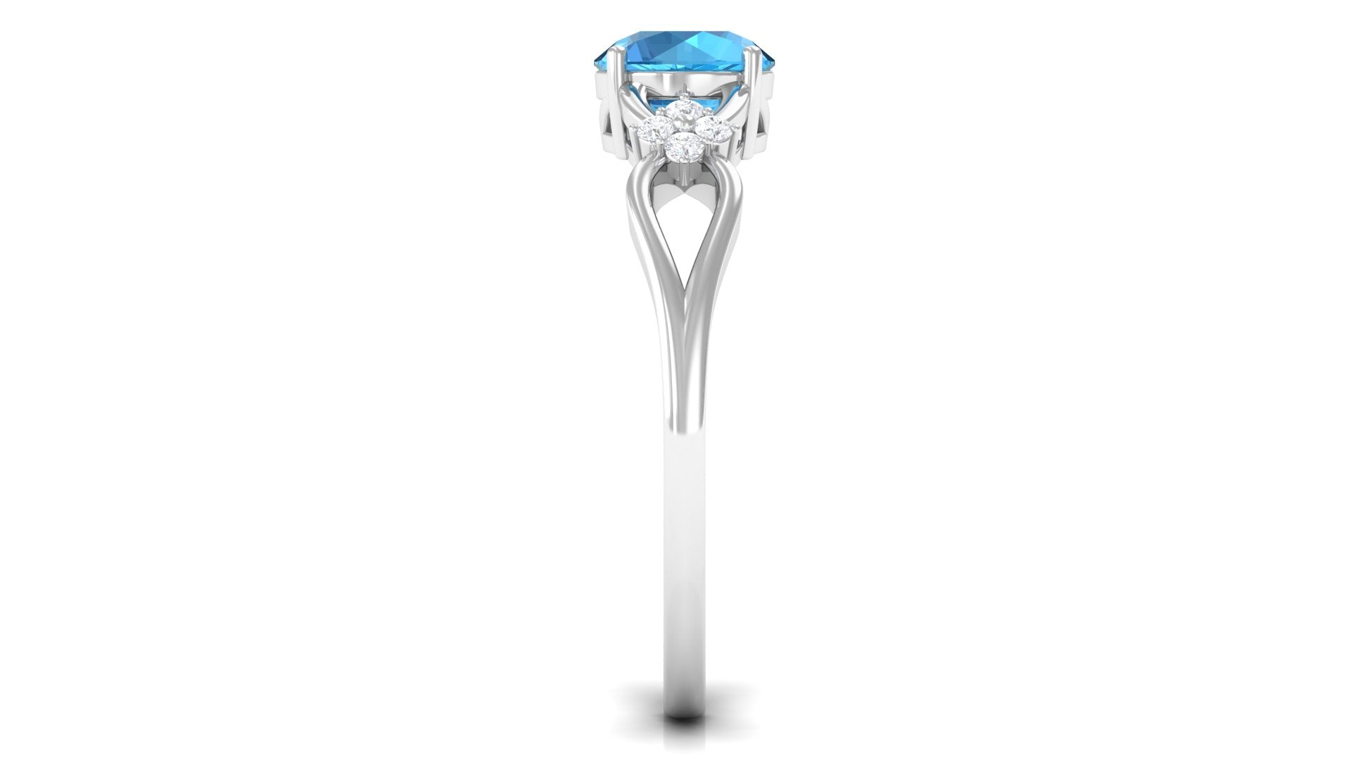 Rosec Jewels-Pure Swiss Blue Topaz and Diamond Floral Solitaire Crossover Ring