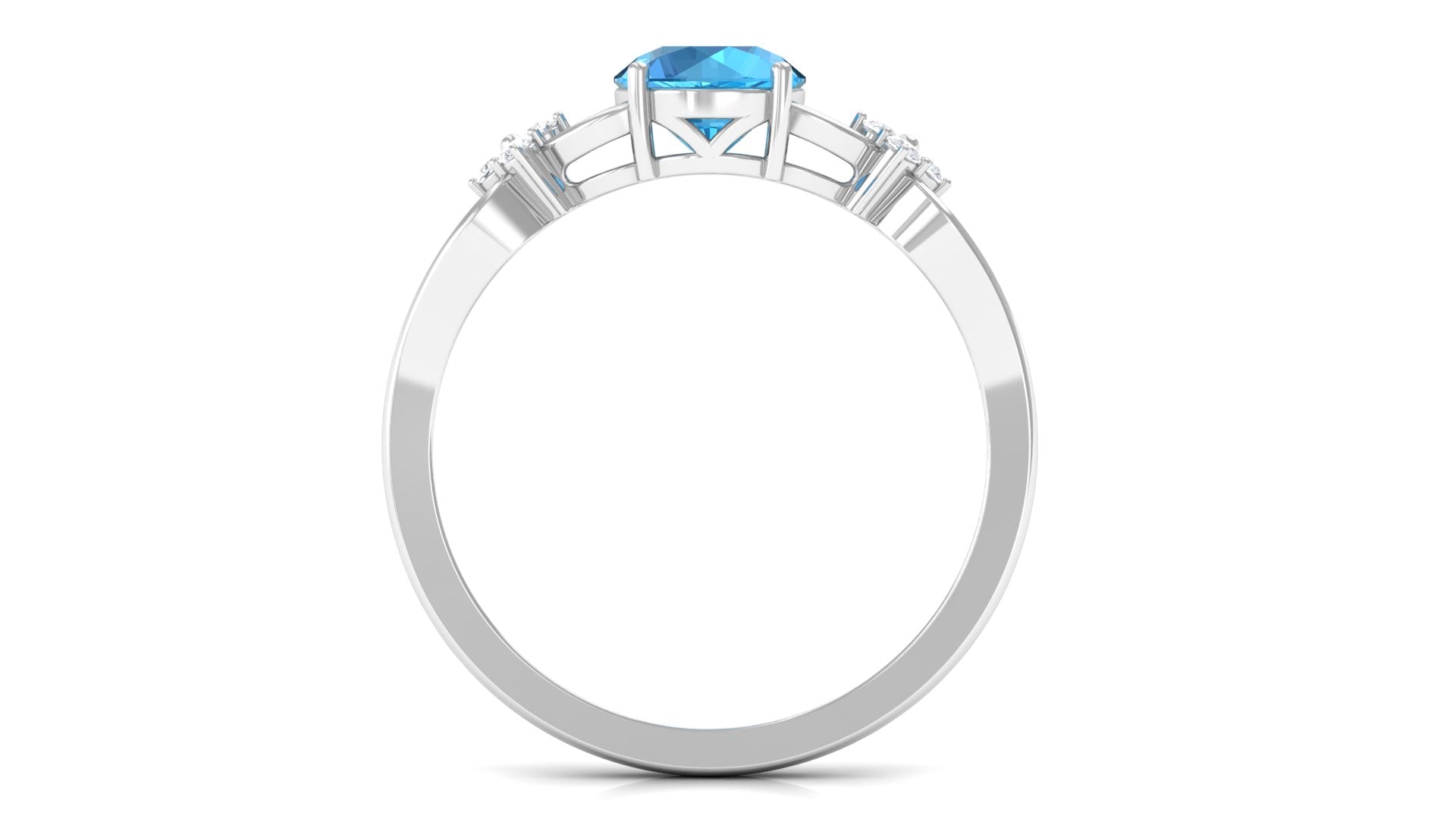 Rosec Jewels-Pure Swiss Blue Topaz and Diamond Floral Solitaire Crossover Ring