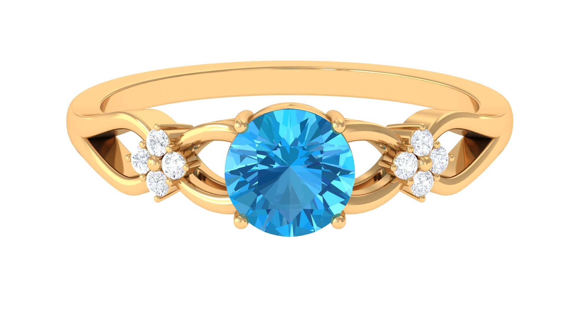 Rosec Jewels-Pure Swiss Blue Topaz and Diamond Floral Solitaire Crossover Ring