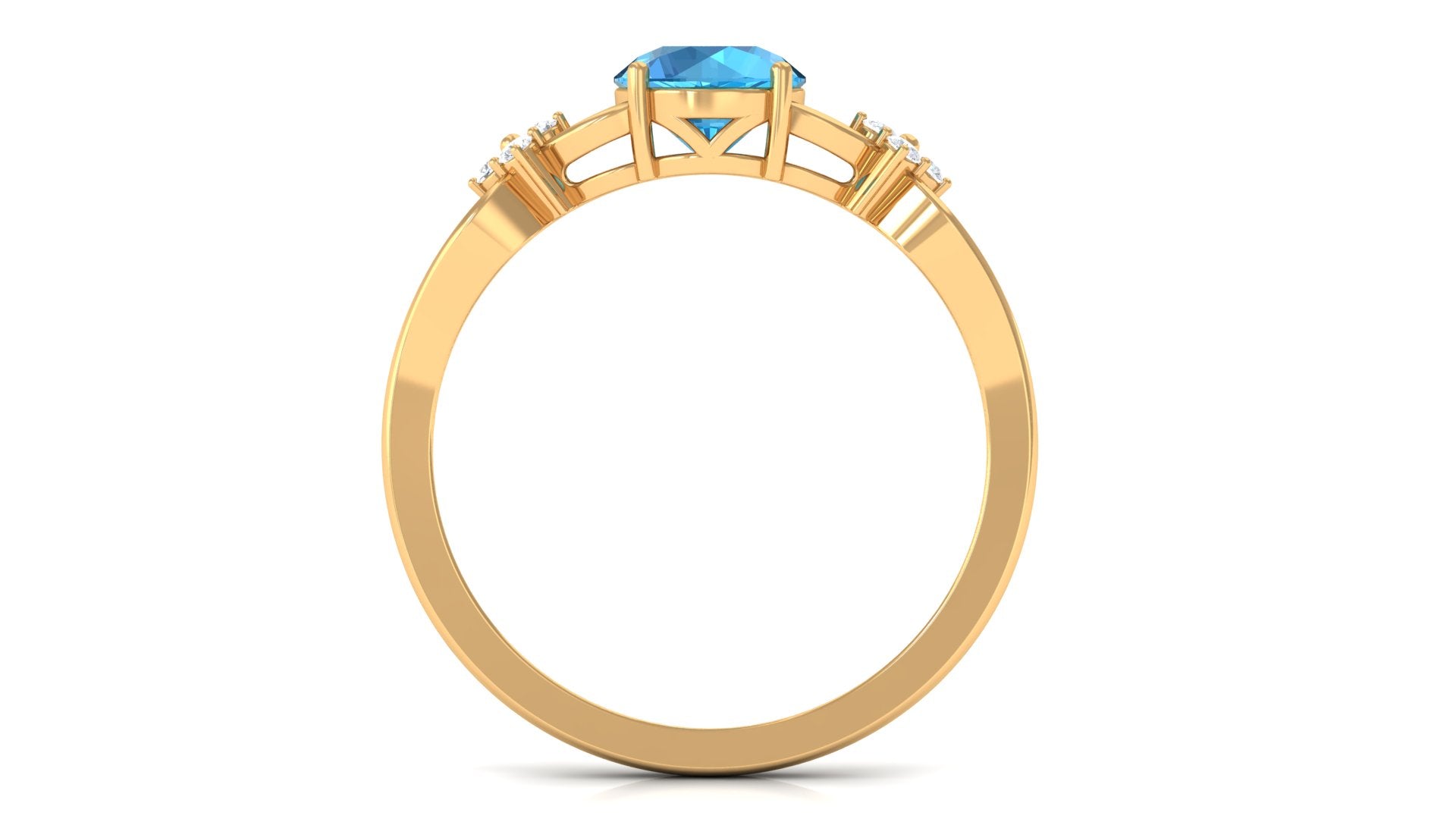 Rosec Jewels-Pure Swiss Blue Topaz and Diamond Floral Solitaire Crossover Ring