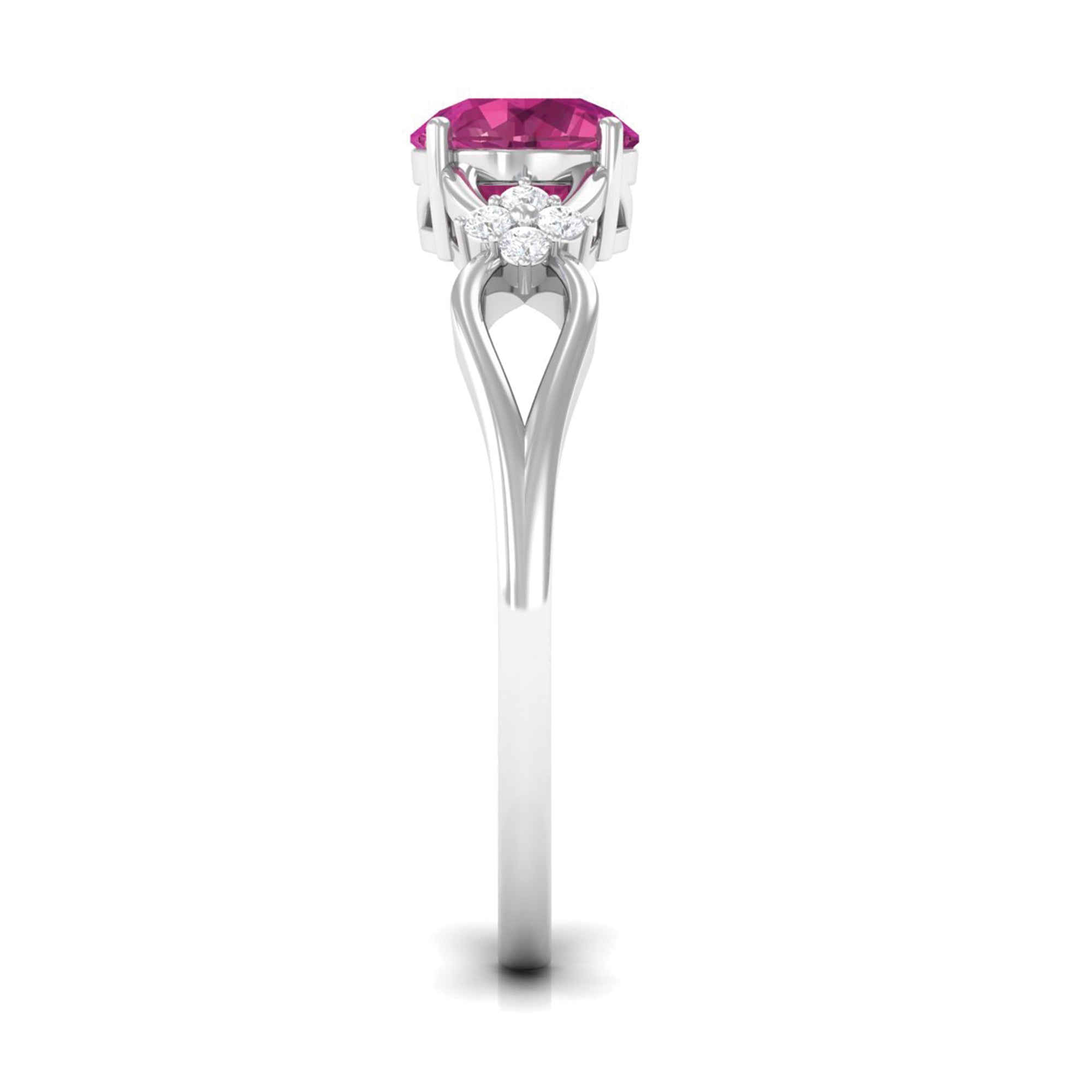 Rosec Jewels-Pink Tourmaline Solitaire Floral Ring with Diamond