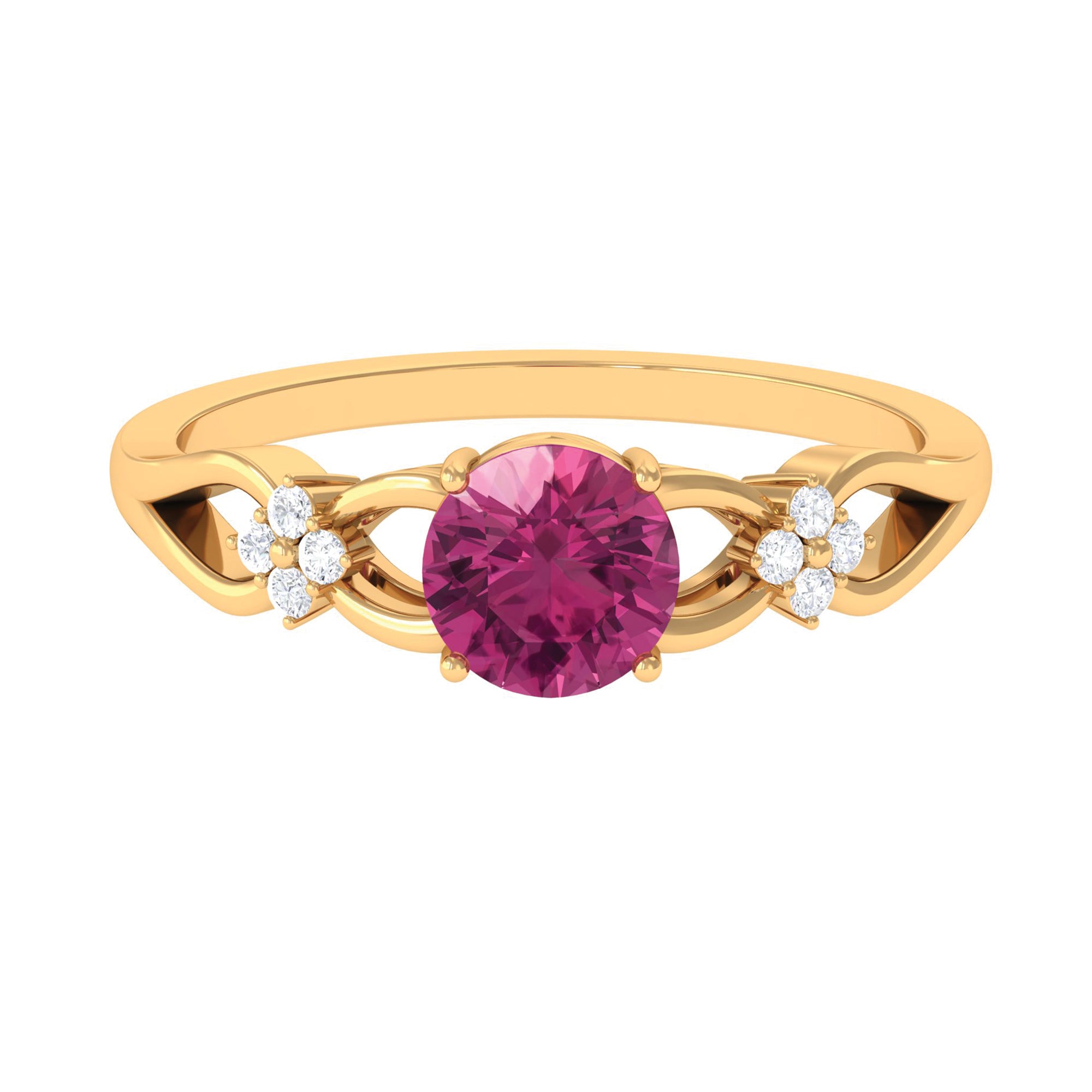 Rosec Jewels-Pink Tourmaline Solitaire Floral Ring with Diamond