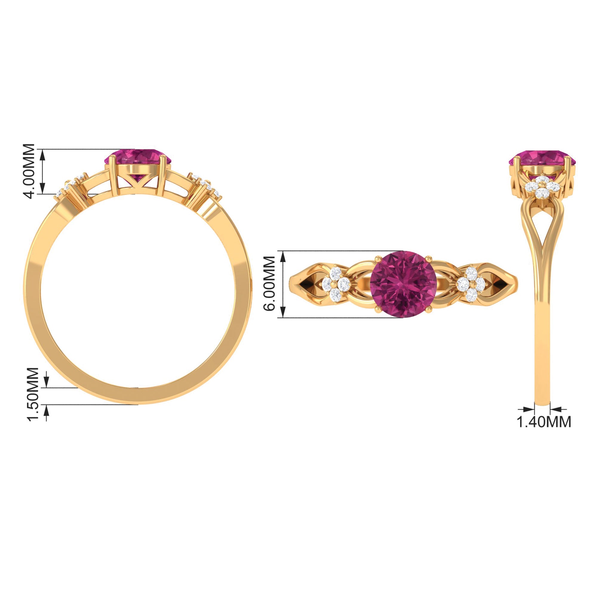 Rosec Jewels-Pink Tourmaline Solitaire Floral Ring with Diamond