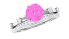 Rosec Jewels-Round Pink Sapphire and Diamond Simple Ring Set