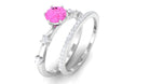 Rosec Jewels-Round Pink Sapphire and Diamond Simple Ring Set