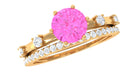 Rosec Jewels-Round Pink Sapphire and Diamond Simple Ring Set