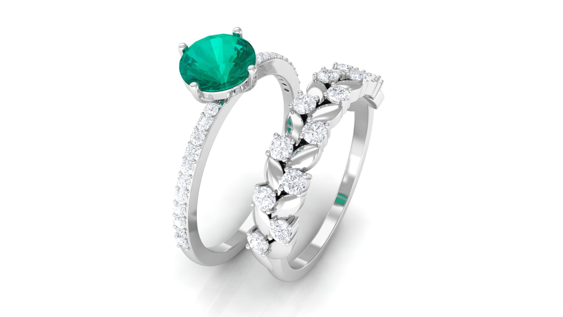 Rosec Jewels-2 CT Emerald Classic Wedding Ring Set in Gold with Moissanite