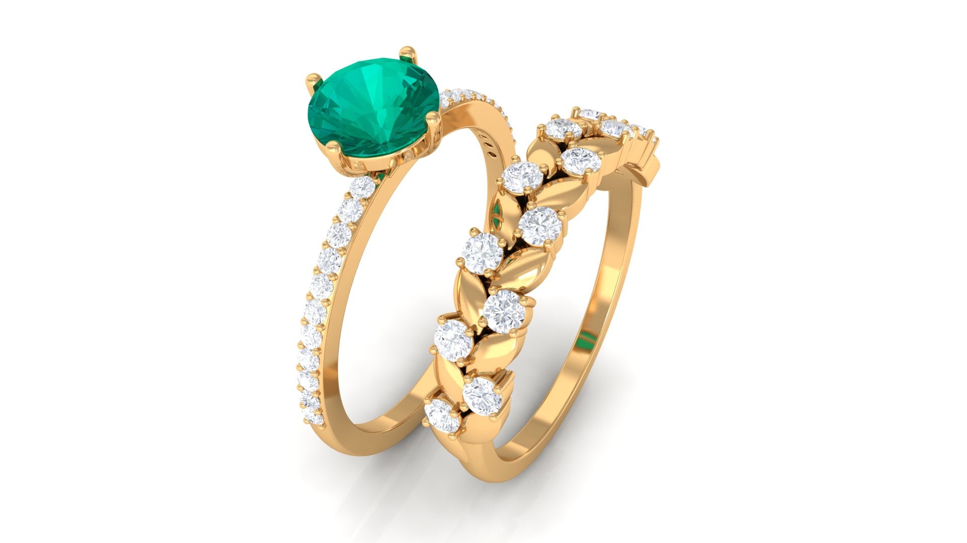 Rosec Jewels-2 CT Emerald Classic Wedding Ring Set in Gold with Moissanite