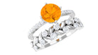 Rosec Jewels-1.75 CT Fire Opal Classic Wedding Ring Set in Gold with Moissanite