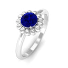 Rosec Jewels-1 CT Round Cut Solitaire Blue Sapphire Gold Flower Ring