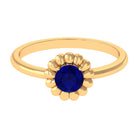 Rosec Jewels-1 CT Round Cut Solitaire Blue Sapphire Gold Flower Ring