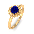 Rosec Jewels-1 CT Round Cut Solitaire Blue Sapphire Gold Flower Ring