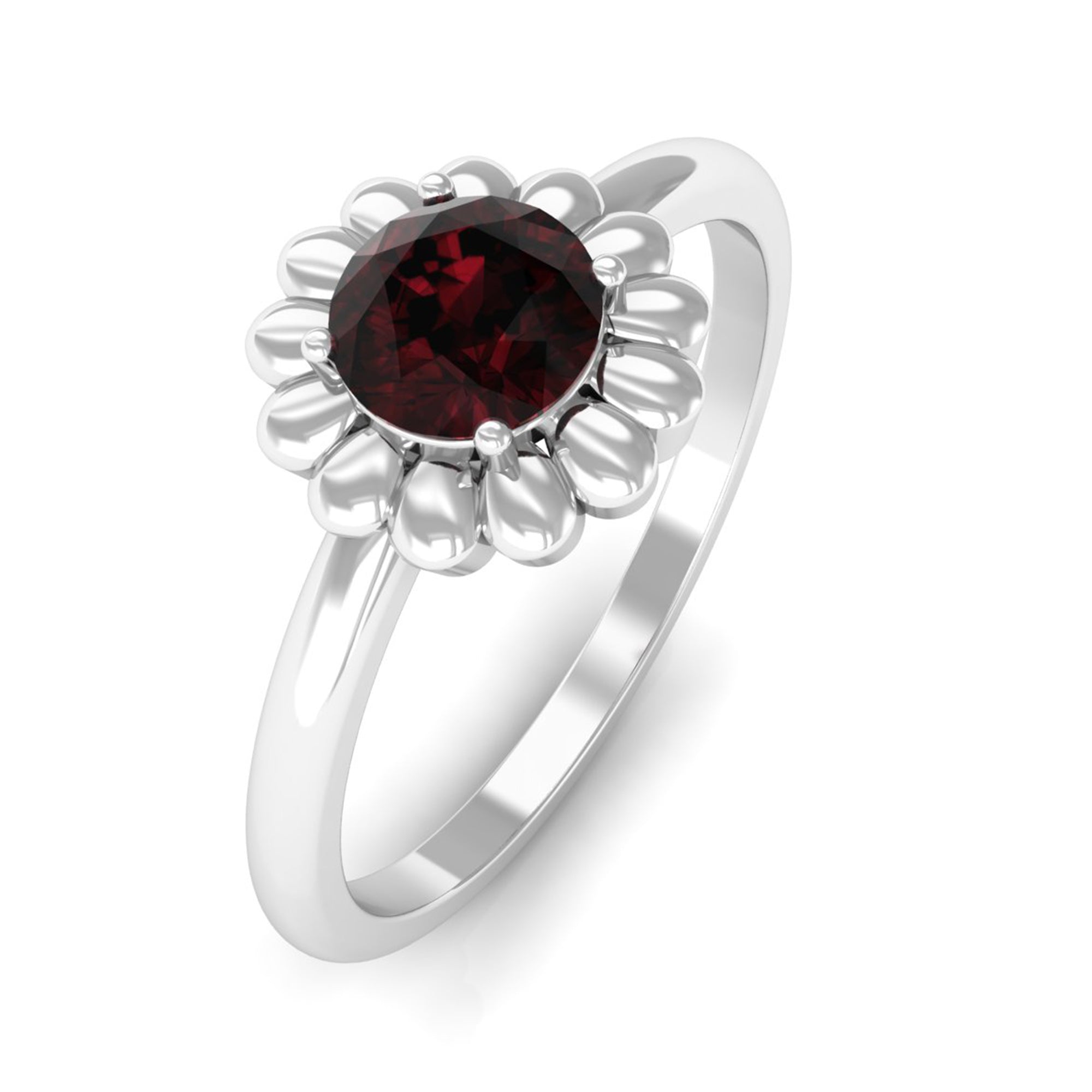 Rosec Jewels-Round Cut Solitaire Garnet Flower Ring