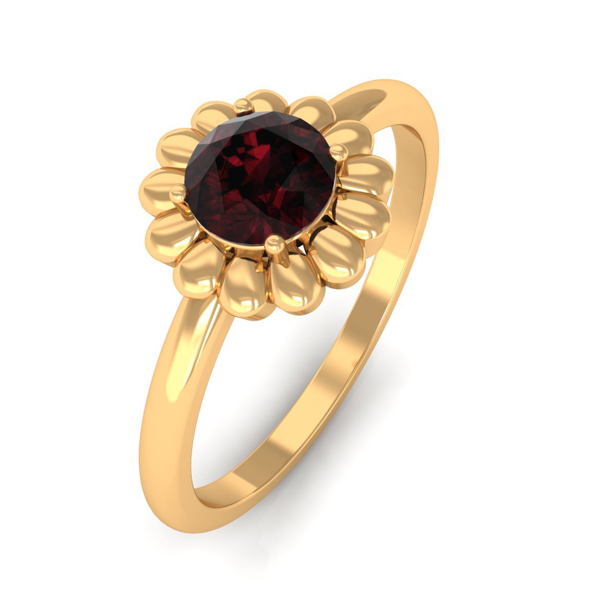 Rosec Jewels-Round Cut Solitaire Garnet Flower Ring