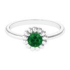 Rosec Jewels-5 MM Round Lab Created Emerald Gold Floral Solitaire Ring in Prong Setting