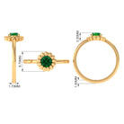 Rosec Jewels-5 MM Round Lab Created Emerald Gold Floral Solitaire Ring in Prong Setting