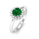 Rosec Jewels-5 MM Round Lab Created Emerald Gold Floral Solitaire Ring in Prong Setting