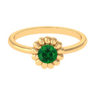 Rosec Jewels-5 MM Round Lab Created Emerald Gold Floral Solitaire Ring in Prong Setting