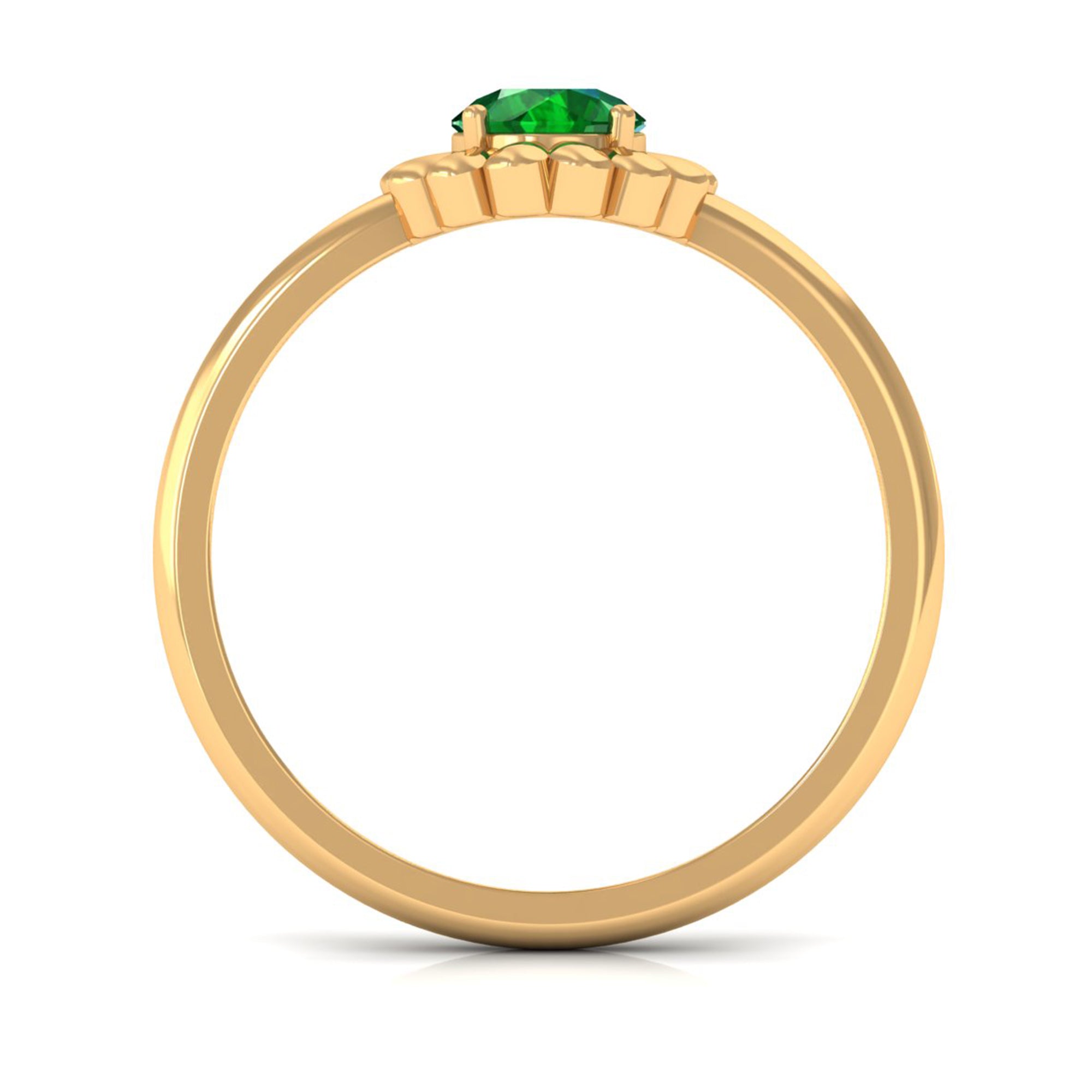 Rosec Jewels-5 MM Round Lab Created Emerald Gold Floral Solitaire Ring in Prong Setting