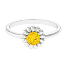 Rosec Jewels-1/2 CT Round Cut Solitaire Yellow Sapphire Gold Flower Engagement Ring