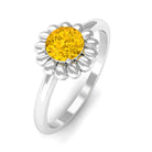 Rosec Jewels-1/2 CT Round Cut Solitaire Yellow Sapphire Gold Flower Engagement Ring