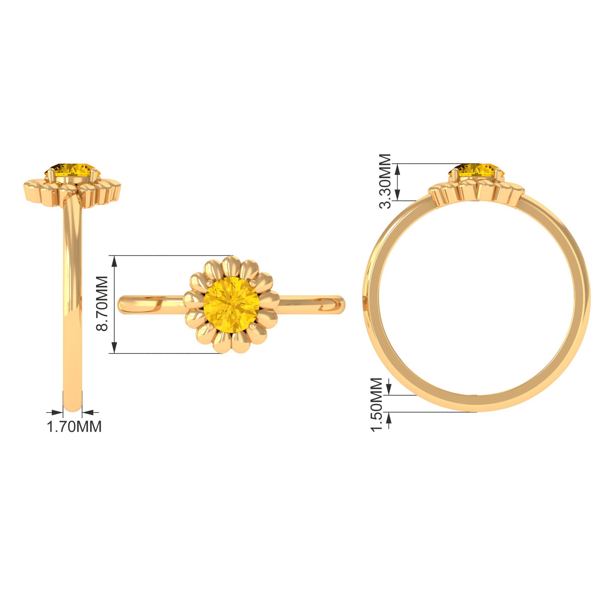 Rosec Jewels-1/2 CT Round Cut Solitaire Yellow Sapphire Gold Flower Engagement Ring