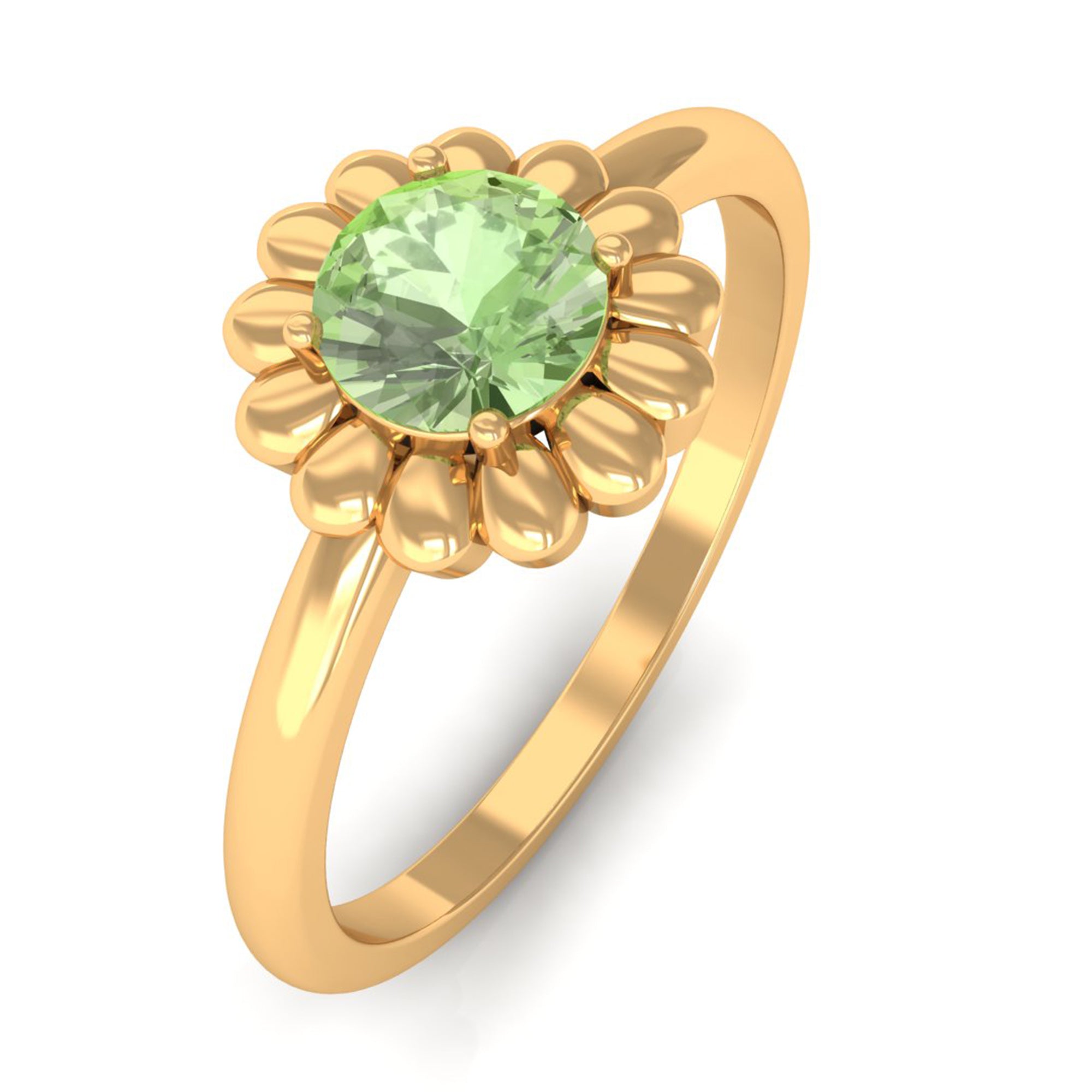 Rosec Jewels-Real Green Sapphire Solitaire Flower Promise Ring