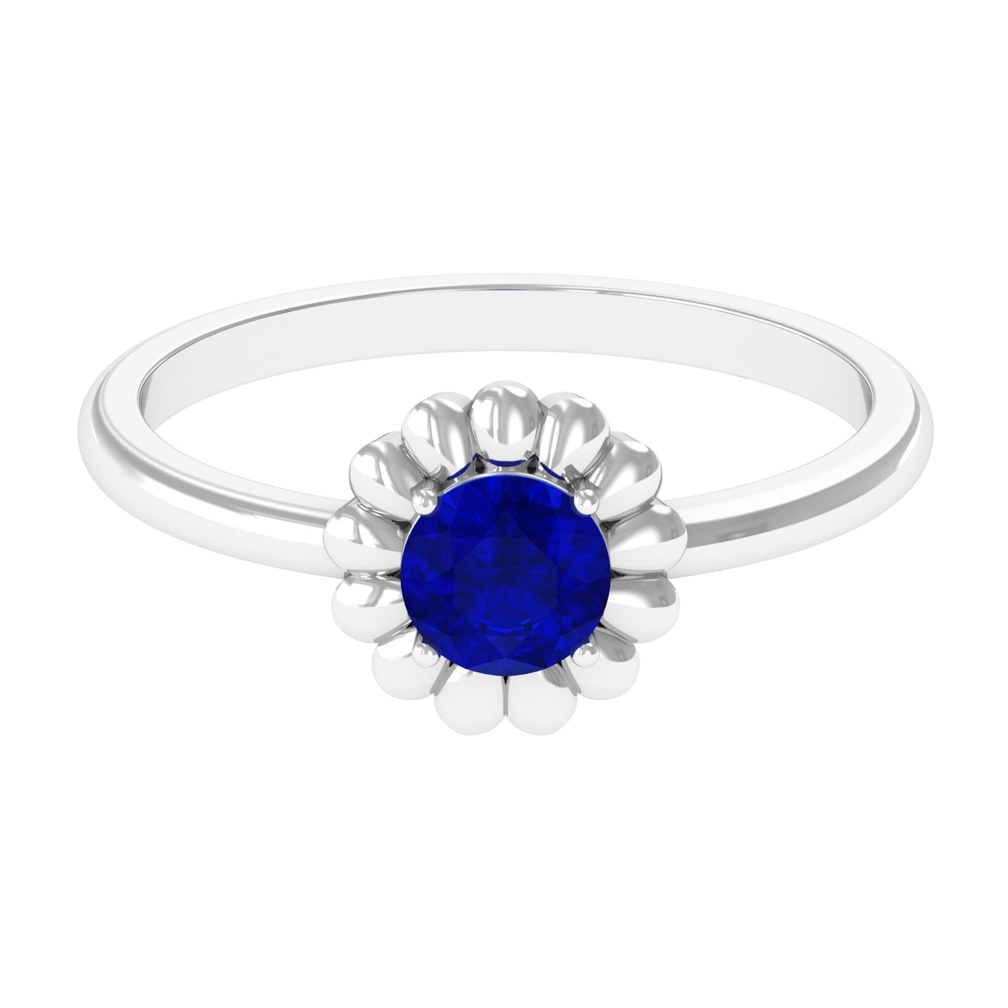 Rosec Jewels-5 MM Round Lab Created Blue Sapphire Gold Floral Solitaire Ring in Prong Setting