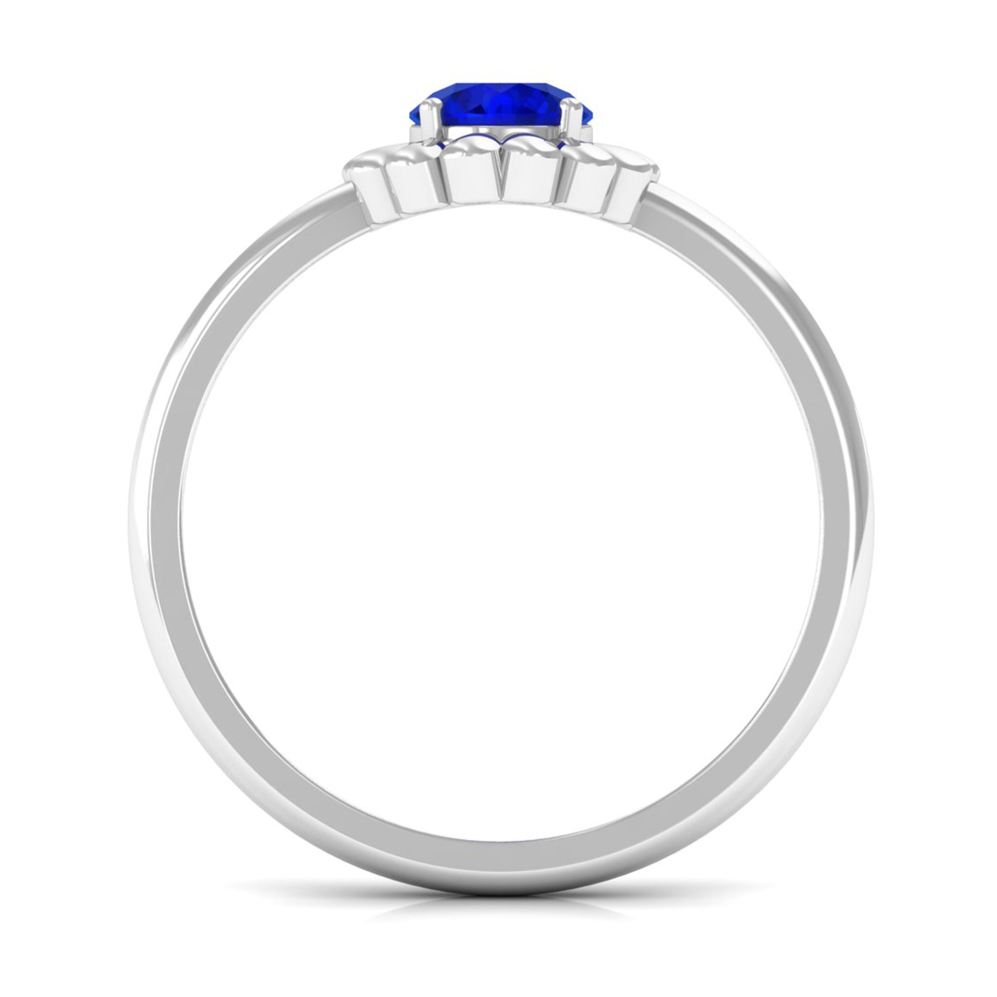 Rosec Jewels-5 MM Round Lab Created Blue Sapphire Gold Floral Solitaire Ring in Prong Setting