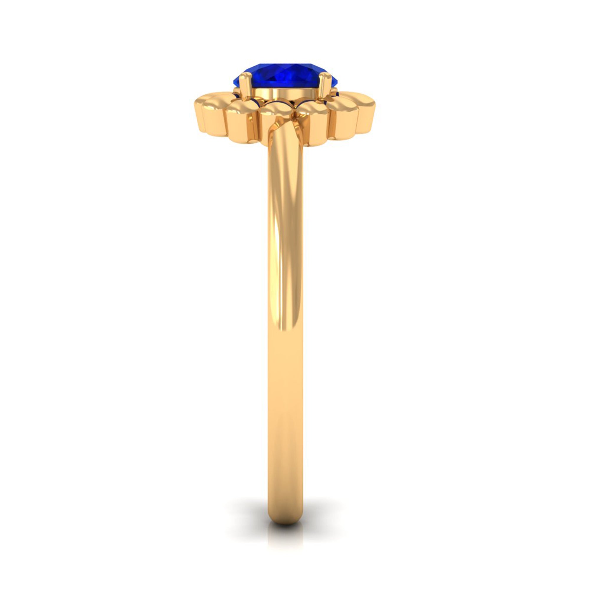 Rosec Jewels-5 MM Round Lab Created Blue Sapphire Gold Floral Solitaire Ring in Prong Setting