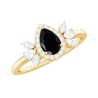 Rosec Jewels-Black Diamond Teardrop Engagement Ring with Moissanite Halo