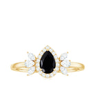 Rosec Jewels-Black Diamond Teardrop Engagement Ring with Moissanite Halo