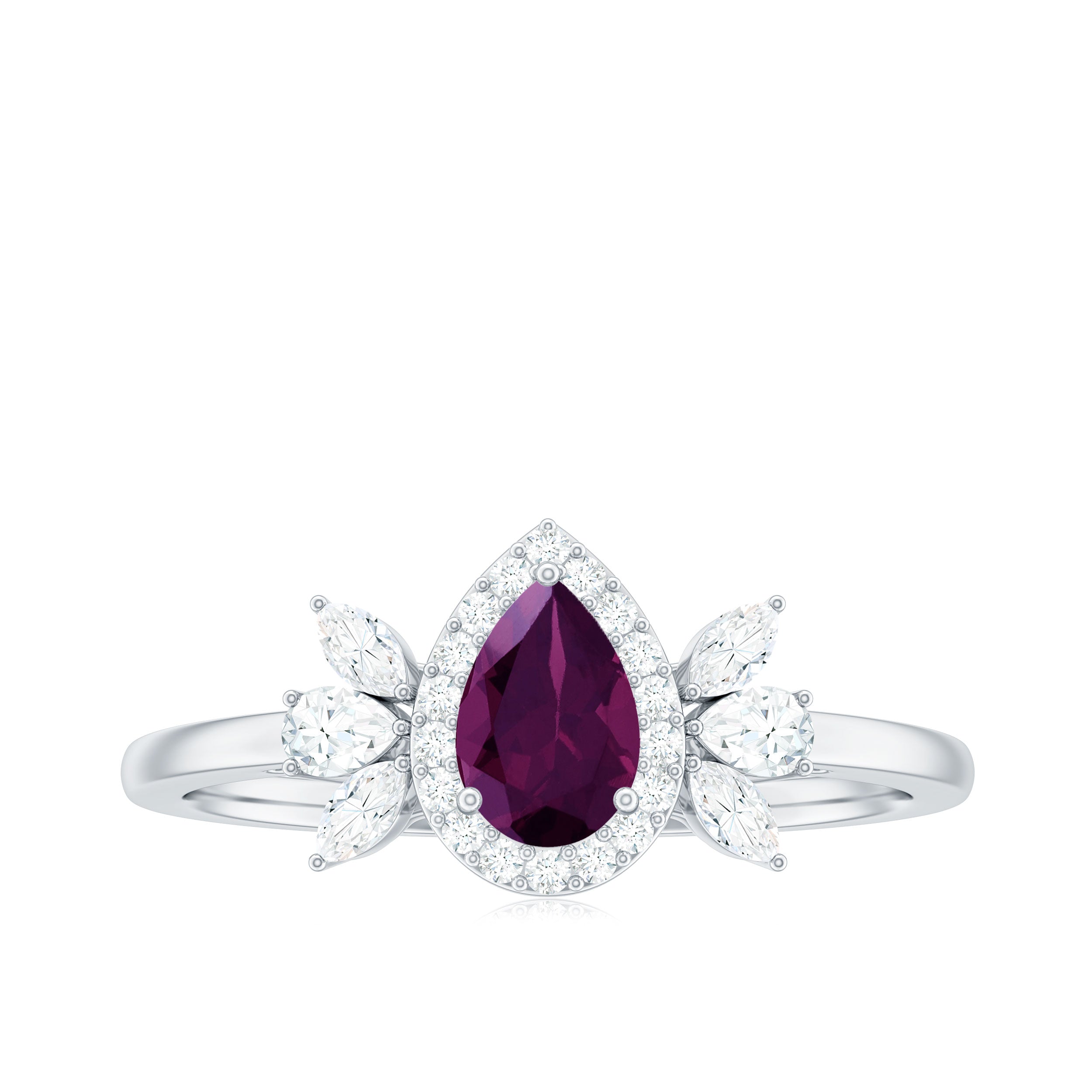 Rosec Jewels-1.25 CT Pear Cut Rhodolite Engagement Ring with Diamond Halo