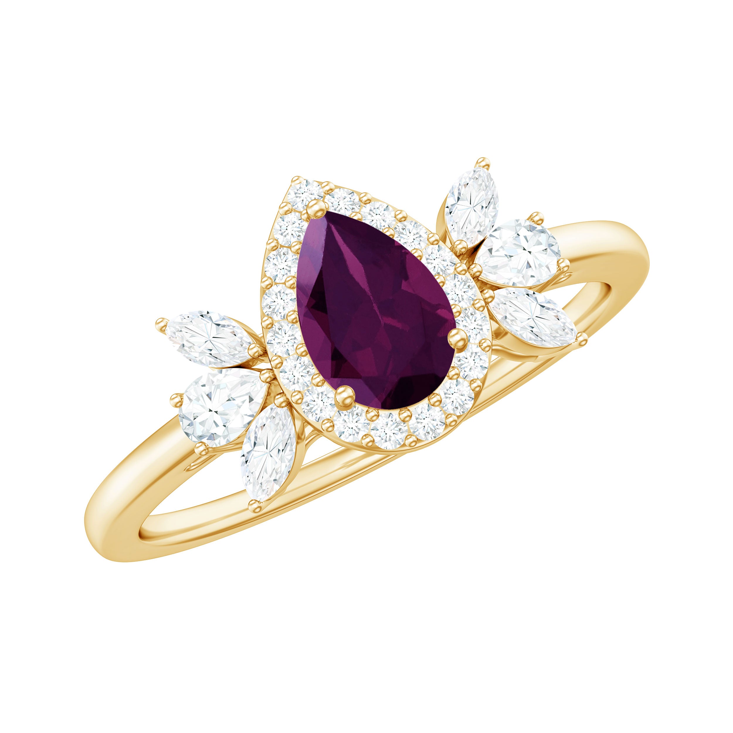 Rosec Jewels-1.25 CT Pear Cut Rhodolite Engagement Ring with Diamond Halo