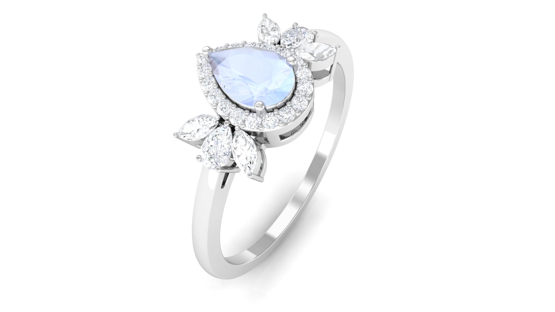 Rosec Jewels-1.25 CT Pear Shape Moonstone Engagement Ring with Diamond Accent