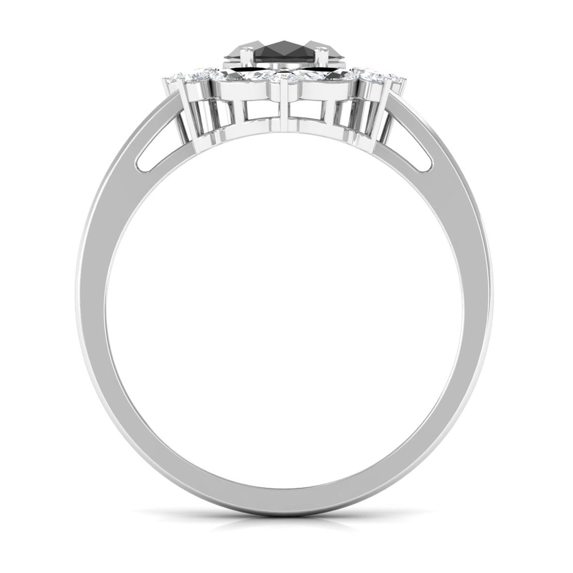 Rosec Jewels-Oval Created Black Diamond and Moissanite Halo Engagement Ring Set