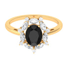 Rosec Jewels-Oval Created Black Diamond and Moissanite Halo Engagement Ring Set