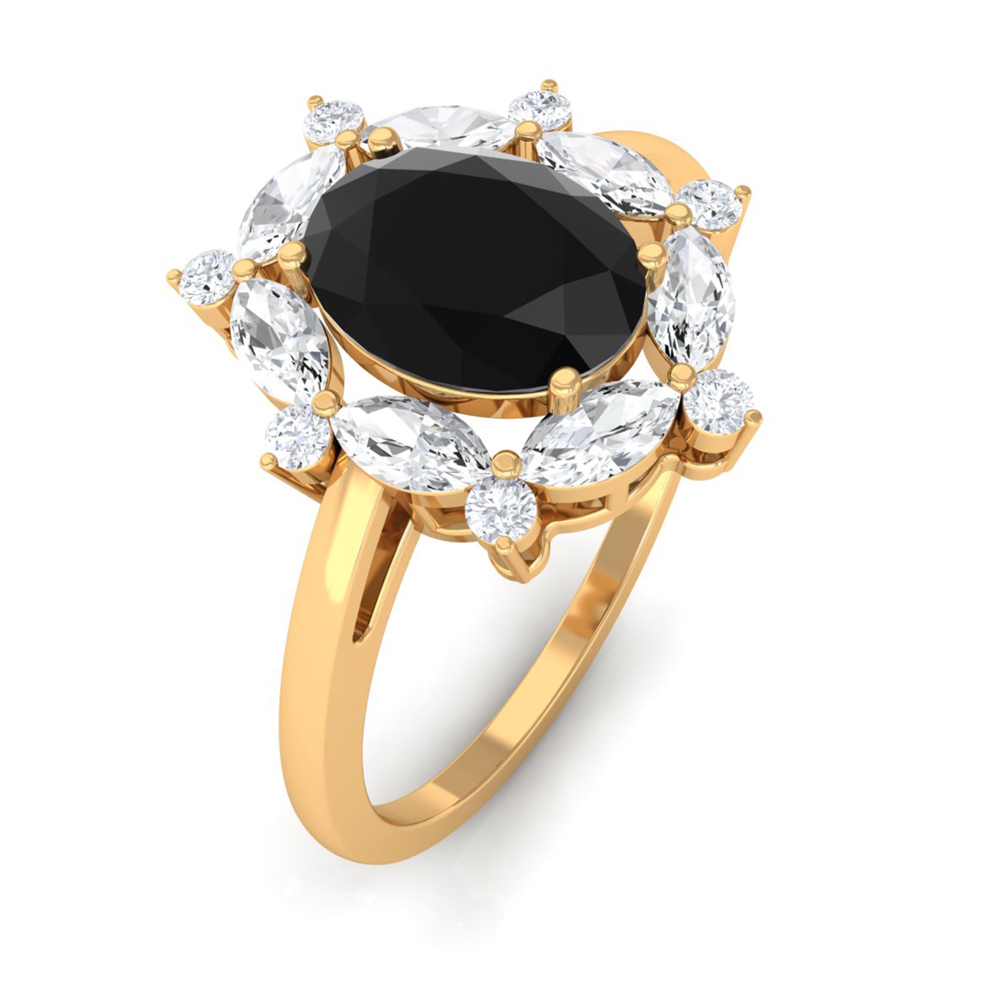 Rosec Jewels-Oval Created Black Diamond and Moissanite Halo Engagement Ring Set