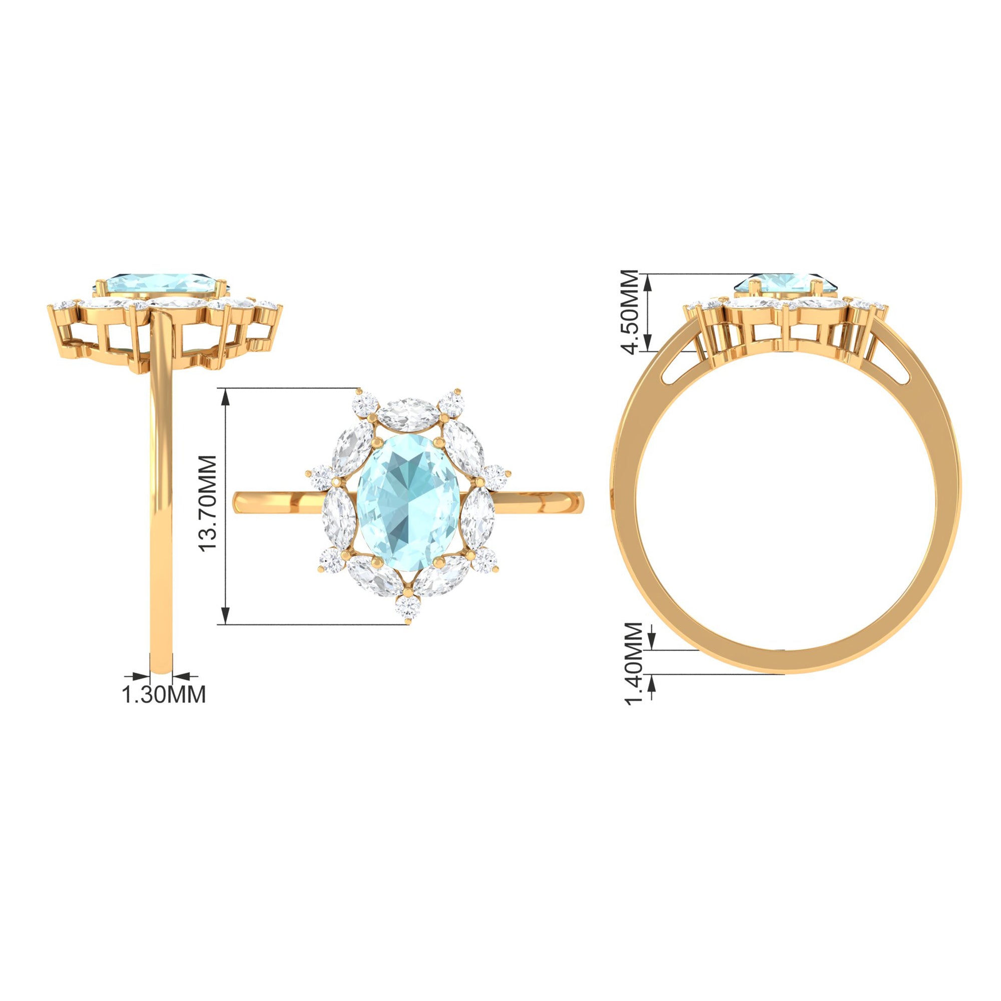 Rosec Jewels-Oval Sky Blue Topaz Designer Halo Engagement Ring with Moissanite