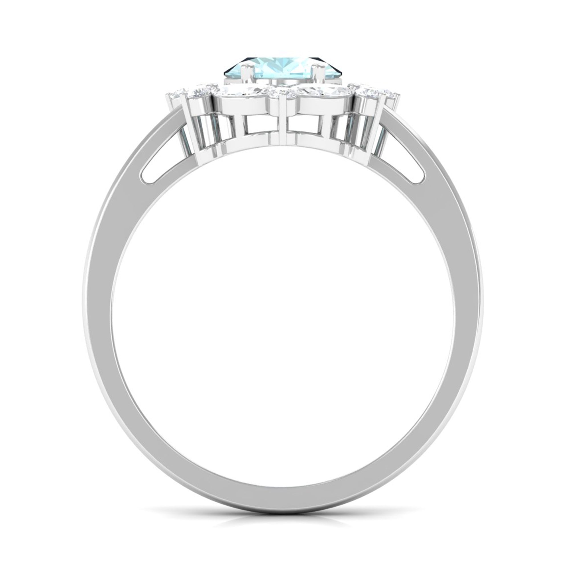 Rosec Jewels-Oval Sky Blue Topaz Designer Halo Engagement Ring with Moissanite