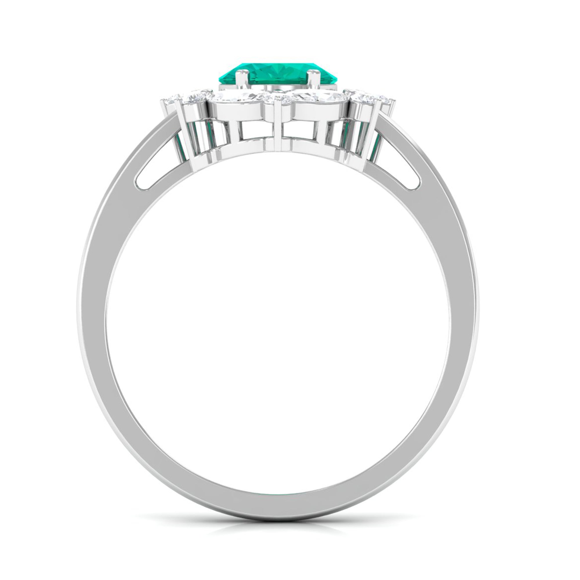 Rosec Jewels-2 CT Oval Emerald Designer Halo Engagement Ring with Moissanite