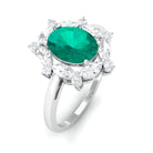 Rosec Jewels-2 CT Oval Emerald Designer Halo Engagement Ring with Moissanite