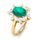 Rosec Jewels-2 CT Oval Emerald Designer Halo Engagement Ring with Moissanite