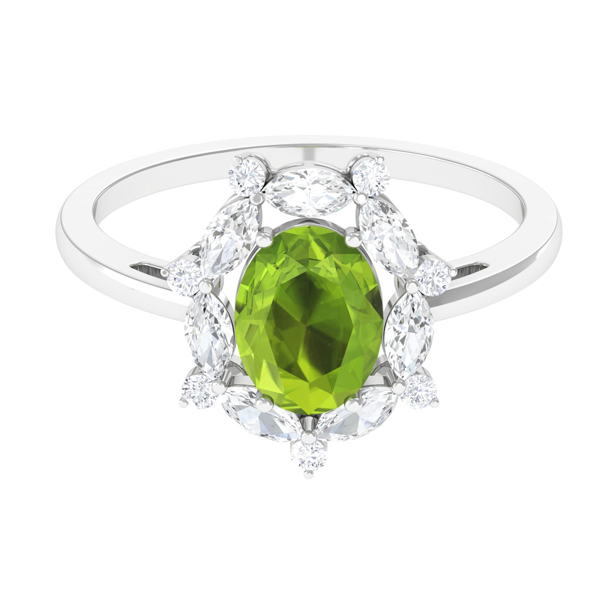 Rosec Jewels-Designer Peridot Engagement Ring with Moissanite Halo