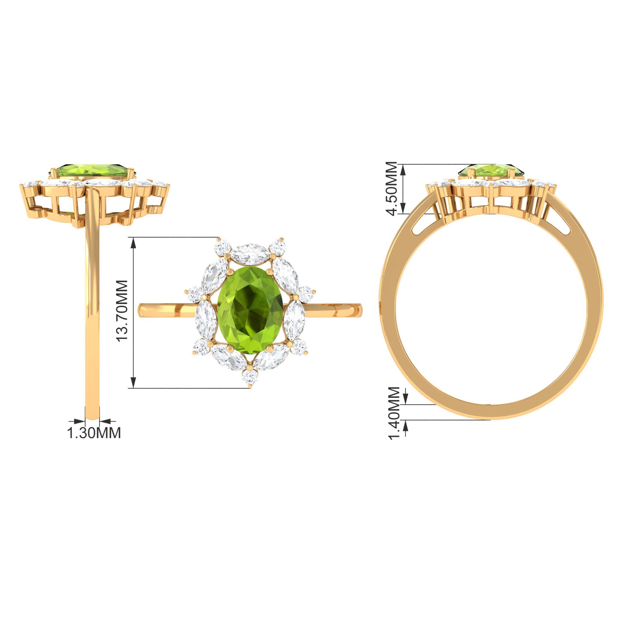 Rosec Jewels-Designer Peridot Engagement Ring with Moissanite Halo