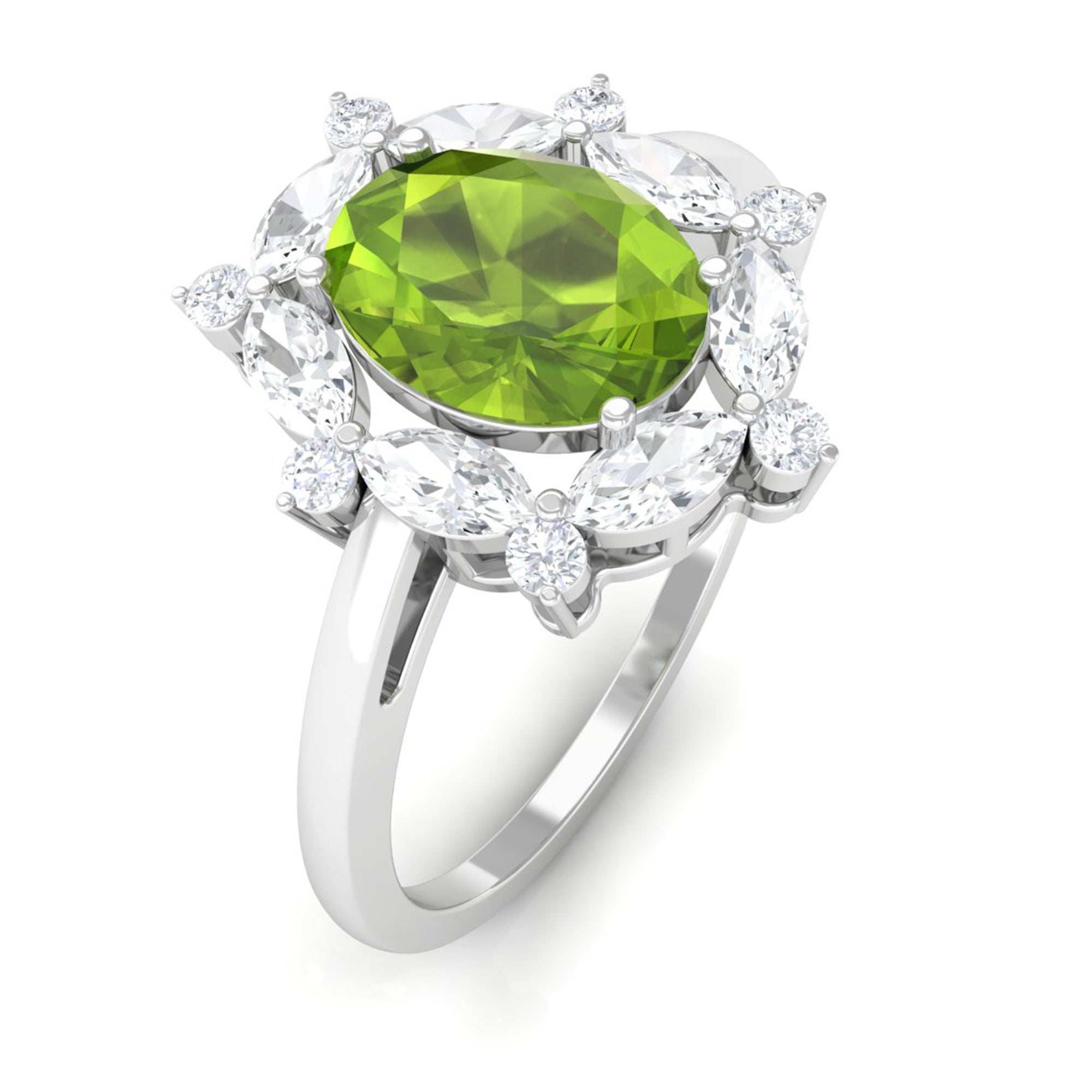 Rosec Jewels-Designer Peridot Engagement Ring with Moissanite Halo