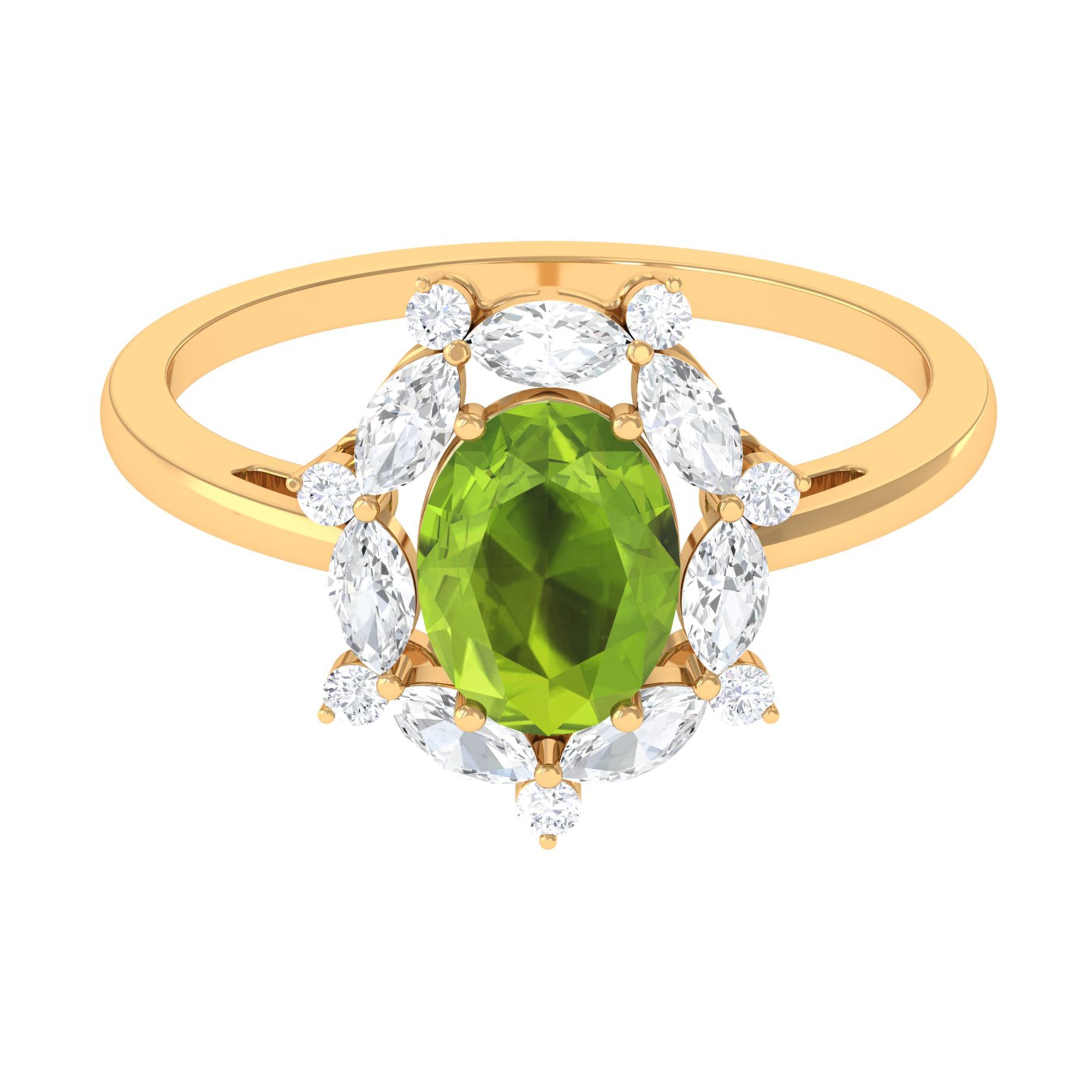 Rosec Jewels-Designer Peridot Engagement Ring with Moissanite Halo