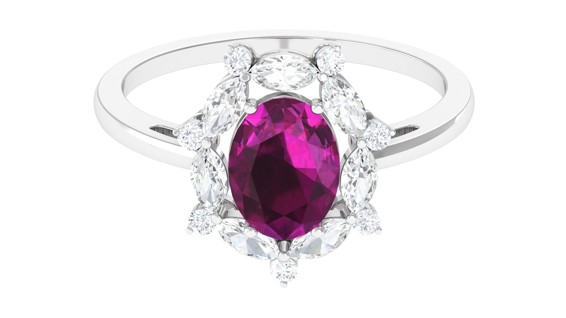 Rosec Jewels-Rhodolite Designer Halo Engagement Ring with Moissanite